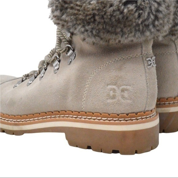 Sam Edelman Suede Bowen Boots, Faux Fur Top - Light Gray, Size 7-1/2 - Picture 6 of 15